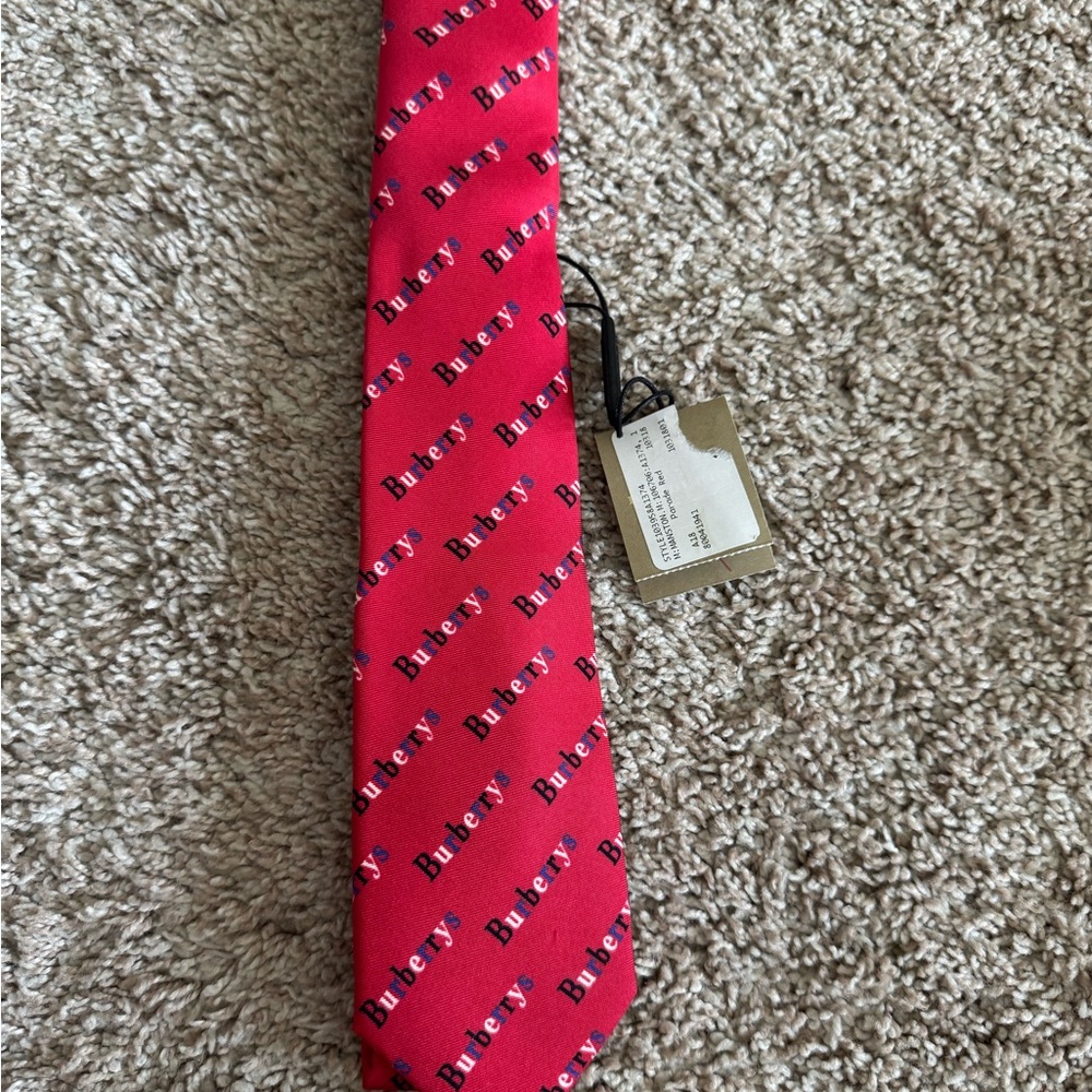Authentic New never used Burberry Parade Red Tie with Logo Accents